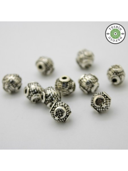 7 mm Ara Durak Ay Yıldız Kabartmalı Tesbih İçin Ara Boncuk - 10 Adet